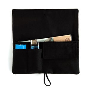 Tobacco pouch black color, handmade tobacco bag, smoking pouch with pockets, rolling tobacco pouch for smoking people, tobacco wallet image 1