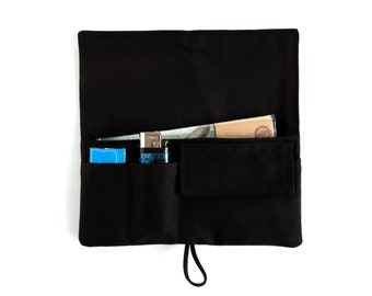 Pitillera tabaco de liar, Tabaquera negra de tela, Bolsa artesana para accesorios fumador