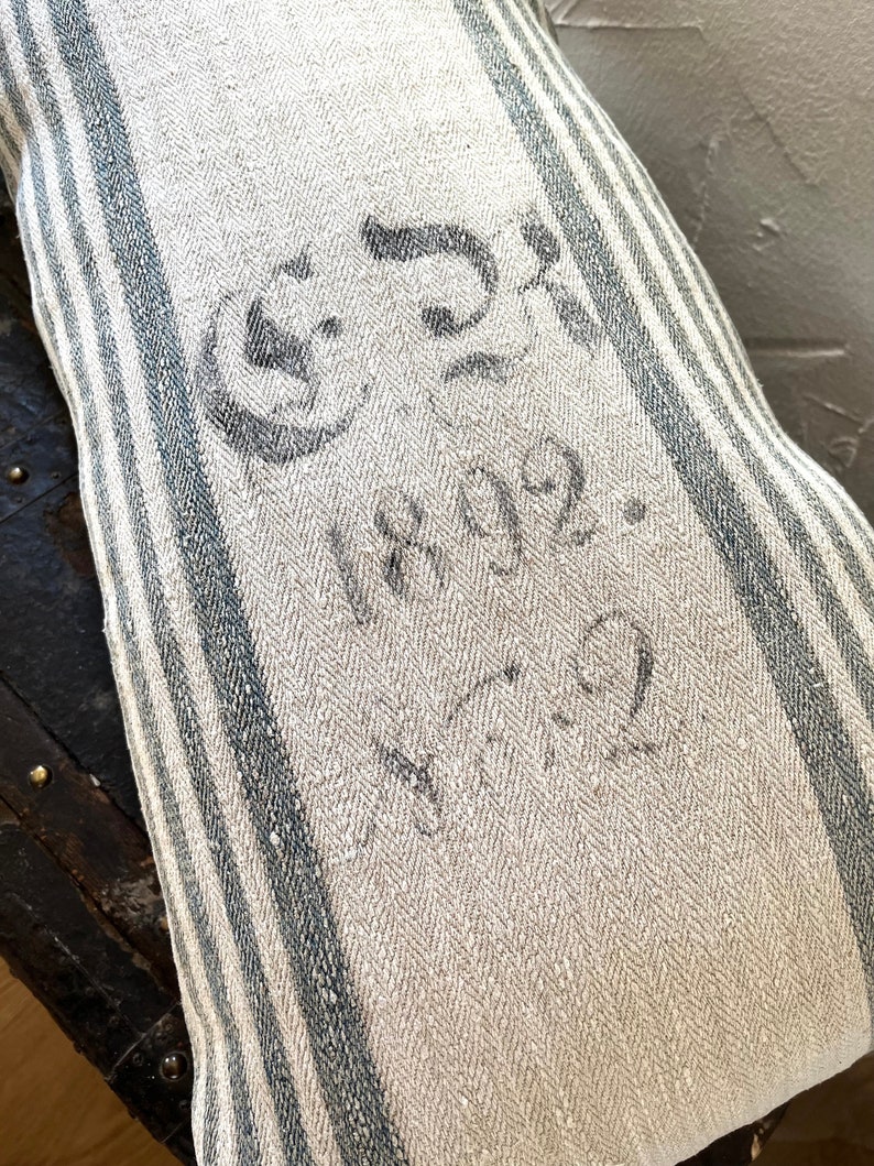 1892: large pillow made of strong linen sack image 2