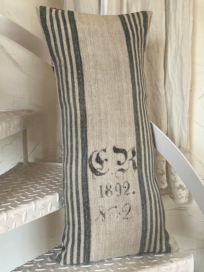 1892: large pillow made of strong linen sack image 6