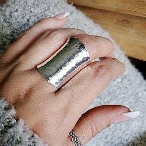 Concave Hammered Ring, Wide Ring, Solid Sterling Silver Women Ring - 925 Stamped, Boho Chic Jewelery, Bali, Bohemian, Statement Cigar Ring