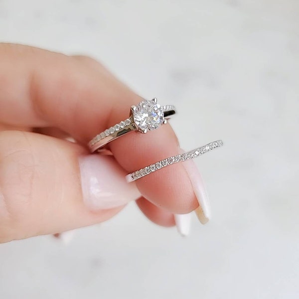 Engagement Ring, Sterling Silver Bridal Band Set Ring, Wedding Ring Set, 925 Silver, non tarnish
