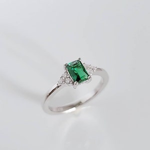 Sterling Silver Precious Emerald Ring, Emerald Cut Ring, Promise Ring, Anniversary, Engagement Ring, Non tarnish Silver, 925 stamped