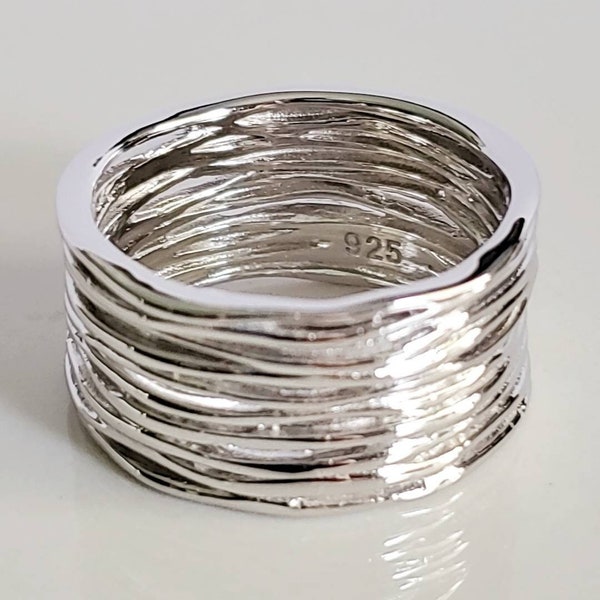 Thick Ring, Sterling Silver Women Ring, 925 Stamped, Woven Ring, Thumb Wide Band, non tarnish, Tarnish Free, Chunky Ring