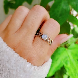 Sterling Silver Moonstone Ring, Women's Ring, Rainbow Moonstone, Stack Ring, Bohemian Moonstone Ring