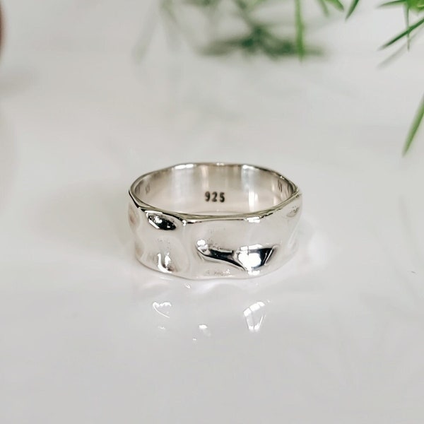 Massiver Sterling Silber Ring, Einzigartige Style Band, 925 gestempelt, Dicke Daumen Band, Silber polierte Ring Band, Unisex Silber Band