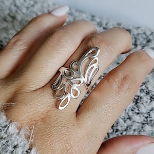 Sterling Silver Shield Ring, Leaf Ring, Women Statement Ring, Silver Ring, 925 Ring,  Boho Chic Jewelry, Size 4-11