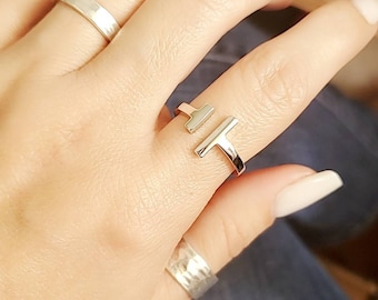 Bar Ring, Sterling Silver Ring, Double Bar Ring, T Ring, Statement Ring, 925 Stamped, size 3- 13