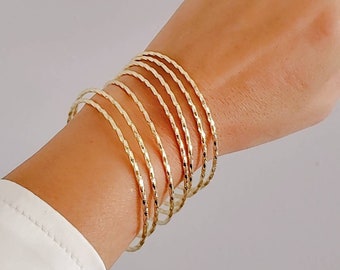 Gold Filled Bangle, Sparkle Thin Bangles, Stacking Bangles, Gold Bracelets for Women, Gold Bangle Set for Women