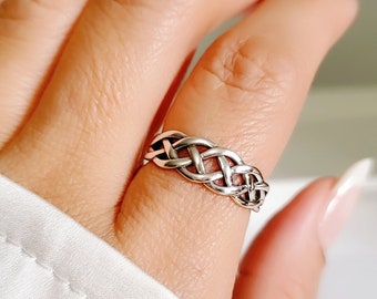 Sterling Silver Braided Women's Ring, Bold Ring, 925 Stamped, Boho Thumb Band, Silver Ring