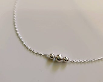 925 Sterling Silver Ball Necklace, Beaded Chain, Sphere Necklace, Minimalist Layering Chain, Chain with Beads, Layer Necklace