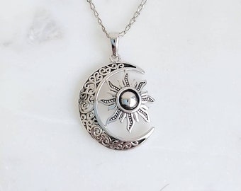Sterling Silver Moon and Sun Celtic Pendant, Silver Chain, Celtic Necklace, Chain included