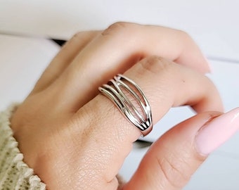 Sterling Silver Wavy Ring, Women's Band, 925 Stamped, Thumb Ring, Bohemian Boho Jewelry,  Non Tarnish Ring, Gift for women