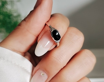 Sterling Silver Onyx Ring, Black Stone Ring, Onyx Ring for Women, 925 Stamped