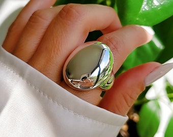 Large Sterling Silver Dome Ring, Chunky Electroform Dome Ring, Sexy Ring, Statement Jewelry, 925 Silver, Art Deco Design