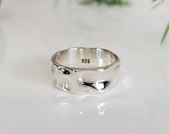 Massiver Sterling Silber Ring, Einzigartige Style Band, 925 gestempelt, Dicke Daumen Band, Silber polierte Ring Band, Unisex Silber Band