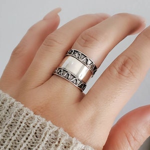 Sterling Silver Band Concave Bali Ring Wide Band Ring, Statement Thumb Band, Boho Ring, 925 Silver, size 6 to 12 image 1