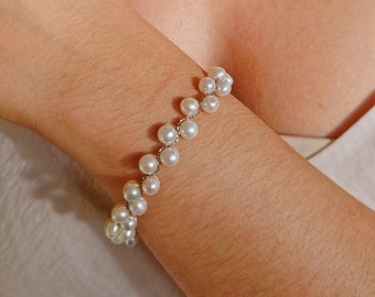 Bracelet de perles d'eau douce 925 pour femme, Bracelet de perles véritables, Perles élégantes pour femme, Cadeau pour femme