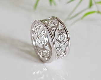 Anillo de vides de plata de ley, banda de mujer de plata 925, estampado 925, anillo en espiral, anillo de pulgar Bali Boho Boho, tamaño 3-13