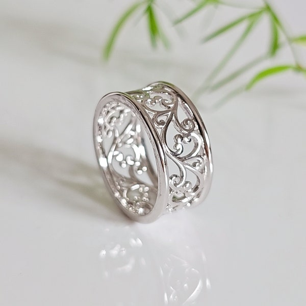 Bague vignes en argent sterling, bracelet pour femme en argent 925, estampé 925, anneau en spirale, anneau de pouce bohème bohème balinais, taille 3-13