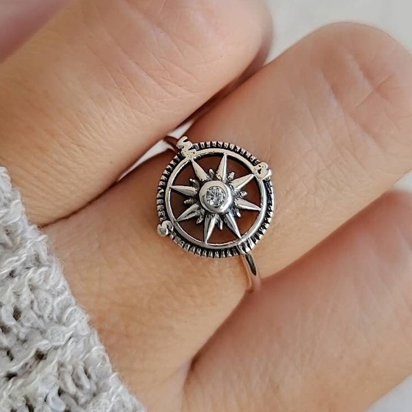 Nautical Compass Ring, Sterling Silver Women's Ring, 925 Stamped, Girls Ring, Cardinal Ring