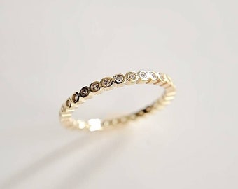 Eternity Gold Ring, Bezel Set Dainty Ring, Minimalist Stack Band, Promise Ring, Anniversary Ring, Women's Ring, Sizes 2-12
