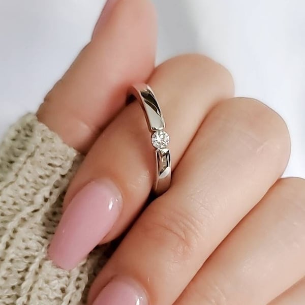 Sterling Silver Women Ring, Solitaire Round Cut Ring, 925 Stamped, Engagement Ring, Bridal Band, Wedding Band, non tarnish