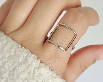 Sterling Silver Square Ring, Open Square Ring, Large Square Ring, Stack Ring, 925 Stamped, Simple Ring, Tarnish Free, Boho Ring