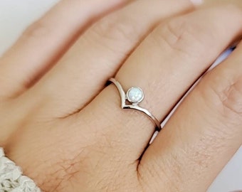 Dainty White Opal Ring, Sterling Silver Women Ring, Stack Ring, Delicate Ring, Minimalist Ring