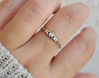 Claddagh Ring, Tiny Celtic Irish Claddagh Ring, Thin Ring, Sterling Silver Women Ring, Love Friendship Ring, Dainty Minimalist Claddagh Ring