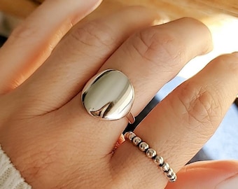 Disc Ring, Sterling Silver Ring, Round Smooth Top Ring, 925 Stamped Ring, Light Ring, Simple Ring