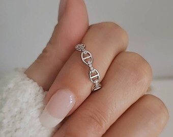 Chain Ring, Sterling Silver Women Ring, Simple Chain Ring, Stacking Ring, Minimalist Ring, Women's Chain Ring, 925 Silver Chain Ring