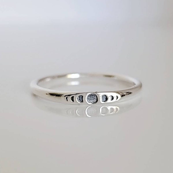 Sterling Silver Moon Phases Ring, Thin Band, 925 Minimalist Ring, Women's Tiny Ring, 925 Stamped, Dainty Stack Ring, Gift ideas for her