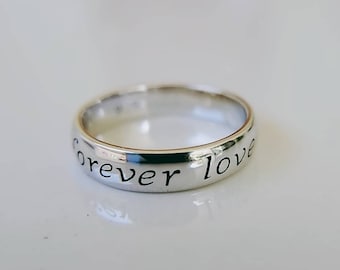 Forever Love Band, Sterling Silver Ring, Wedding Band, Anniversary Ring, Engagement, Promise Ring, Unisex Stack Ring, Size 7