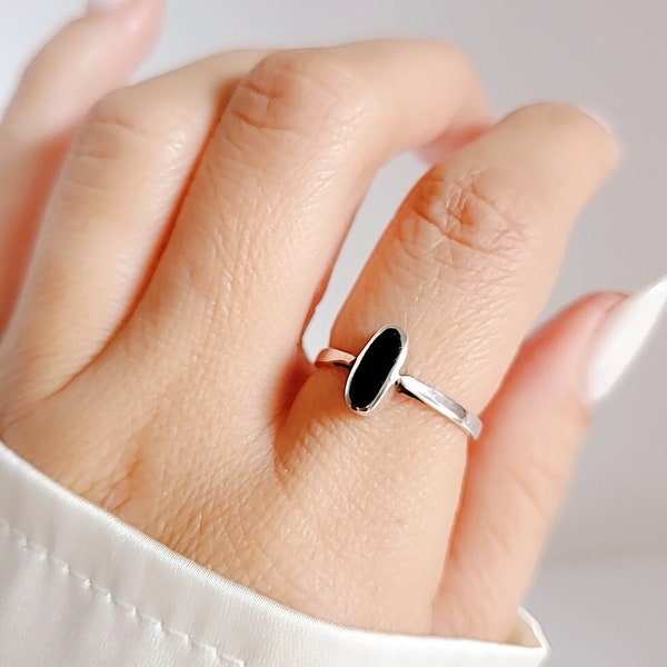 Sterling Silver Onyx Ring, Dainty Onyx Ring, Bohemian Minimalist Ring, Black Stone Ring, 925 Ring