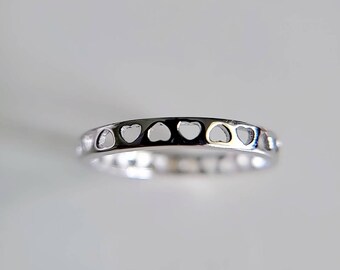 Anniversary Gift 925 Ring Promise Ring Wedding Band Thin Minimalist Women/'s Band Sterling Silver Heart Band