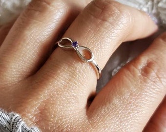Fine 925 Sterling Silver Dainty Band Heart Infinity Ring
