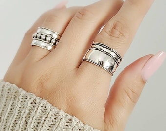 Wide Sterling Silver Band , 925 Silver Ring, Women's Statement Thumb Band, Bali Ring, Boho chic Ring, size