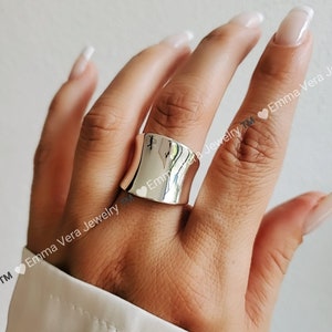 Solid Sterling Silver Concave Ring, Silver Ring for Women, 925 Stamped, Boho Chic, Bali, Bohemian, Statement Women Ring, Size 4-14 image 1