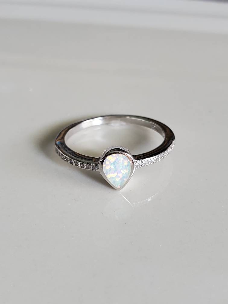 Anillo De Compromiso De Plata 925 Con ópalo De Fuego Y Baño De Oro - Diseño En Forma De Lágrima, Para Mujeres, Varios Talles