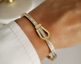 Gold Belt Bangle Bracelet, Simple Gold bangle, Stack bracelet, Statement Bracelet, Gift for Women, Gold Bangles for Women