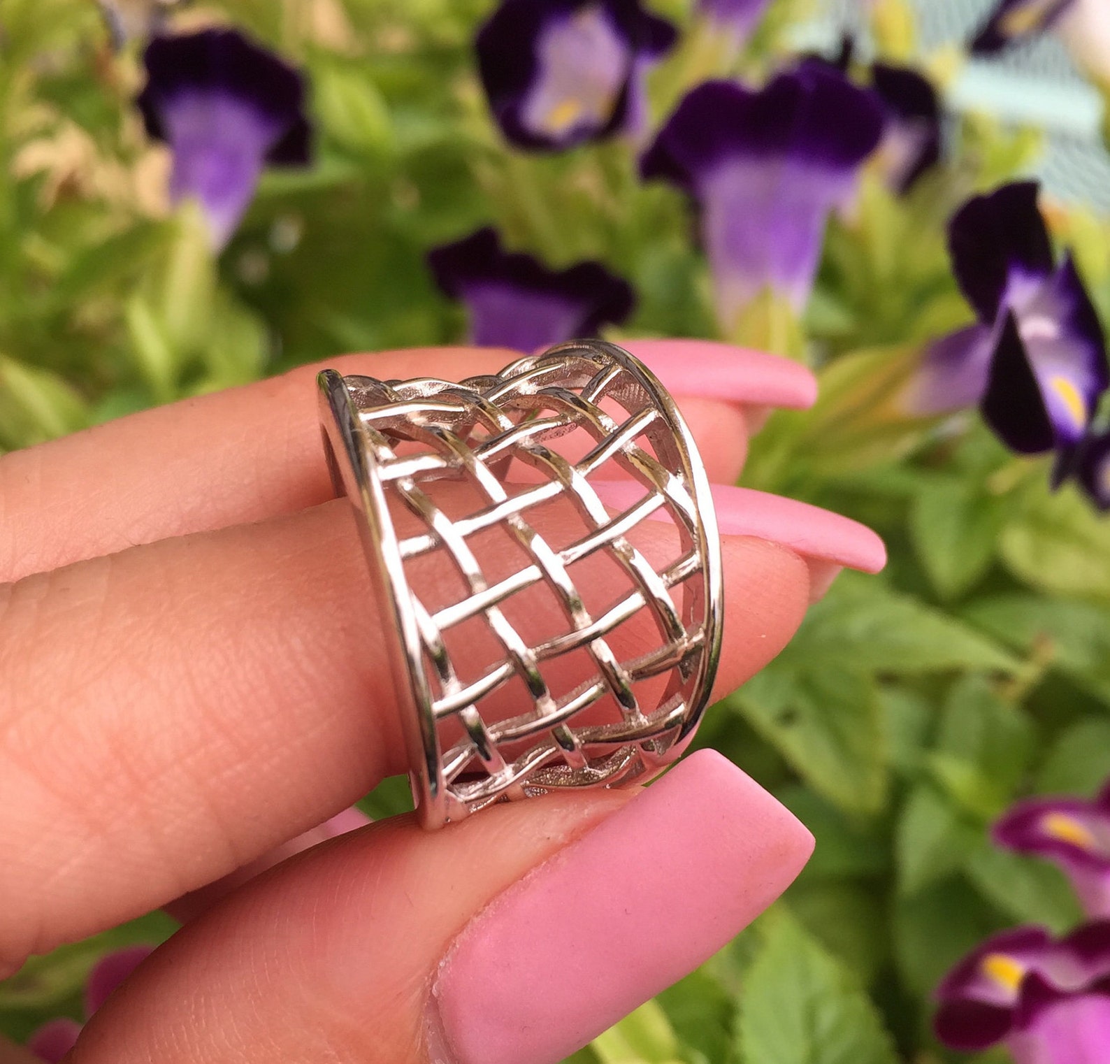 Statement Ring Net Ring Sterling Silver Ring for Women 925 Etsy