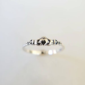 Claddagh Ring, Tiny Celtic Irish Claddagh Ring, Thin Ring, Sterling Silver Women Ring, Love Friendship Ring, Dainty Ring, Minimalist Ring image 2