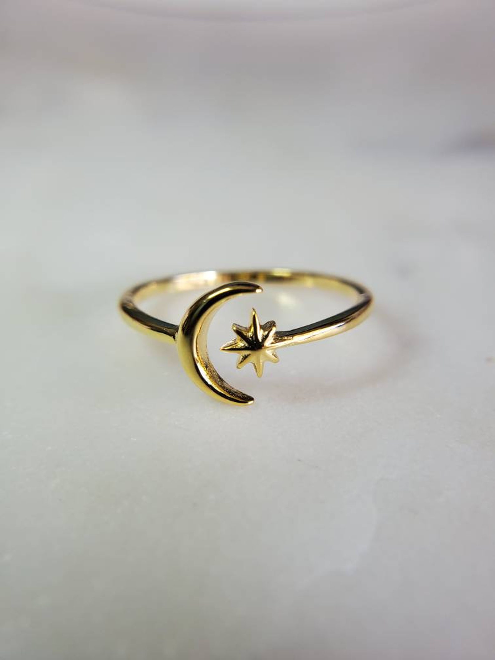 Thin Gold Moon Star Ring Crescent Moon Ring Sterling Silver - Etsy