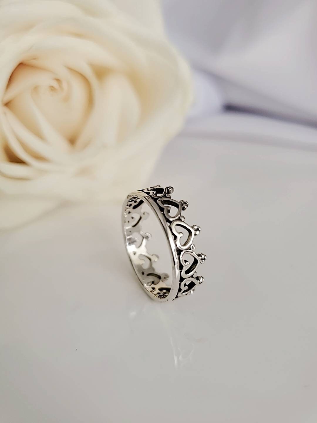 Crown Heart Ring Sterling Silver Women Ring Princess Ring Etsy