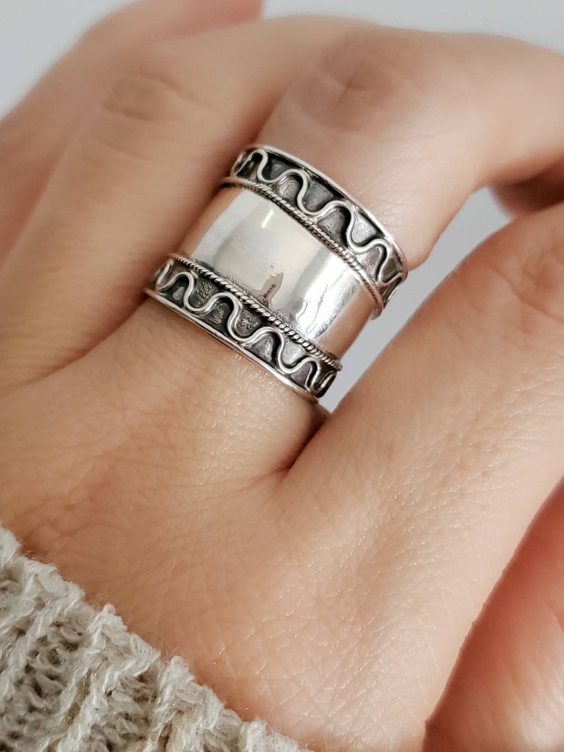 Sterling Silver Band Concave Bali Ring Wide Band Ring, Statement Thumb Band, Boho Ring, 925 Silver, size 6 to 12 image 9