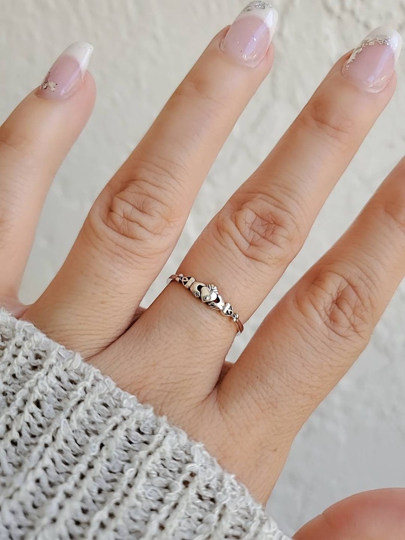 Claddagh Ring, Tiny Celtic Irish Claddagh Ring, Thin Ring, Sterling Silver Women Ring, Love Friendship Ring, Dainty Ring, Minimalist Ring image 9