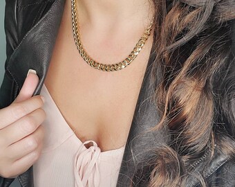 Gold Necklace, Cuban Chain, Statement Women's Chain , Layering Necklace, Chunky Gold Chain