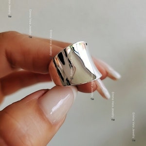 Solid Sterling Silver Concave Ring, Silver Ring for Women, 925 Stamped, Boho Chic, Bali, Bohemian, Statement Women Ring, Size 4-14 image 2