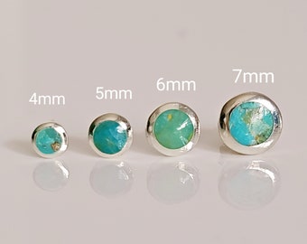 Dainty Turquoise Stud Earrings, Sterling Silver Small Earrings, 4mm-5mm-6mm-7mm, Studs Earrings, 925 Stamped